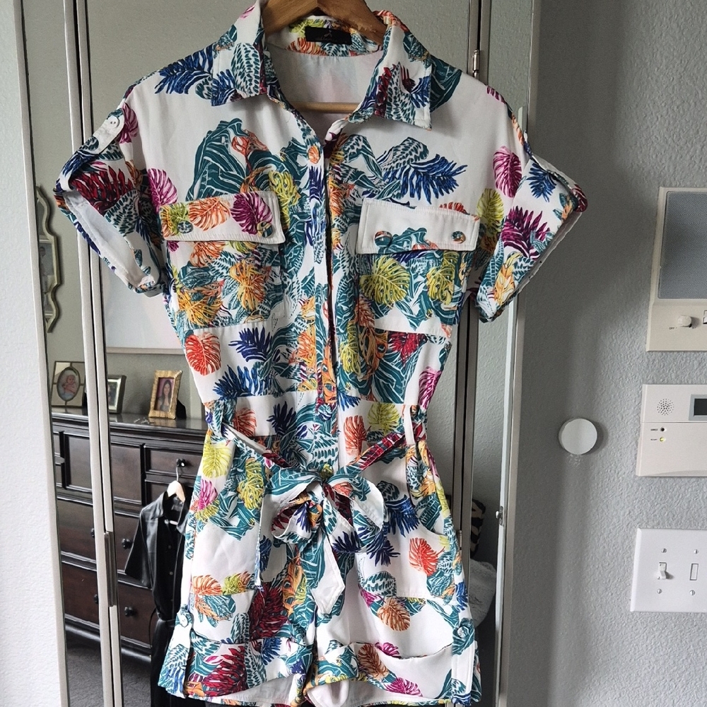 Tropical Print Button-Up Romper